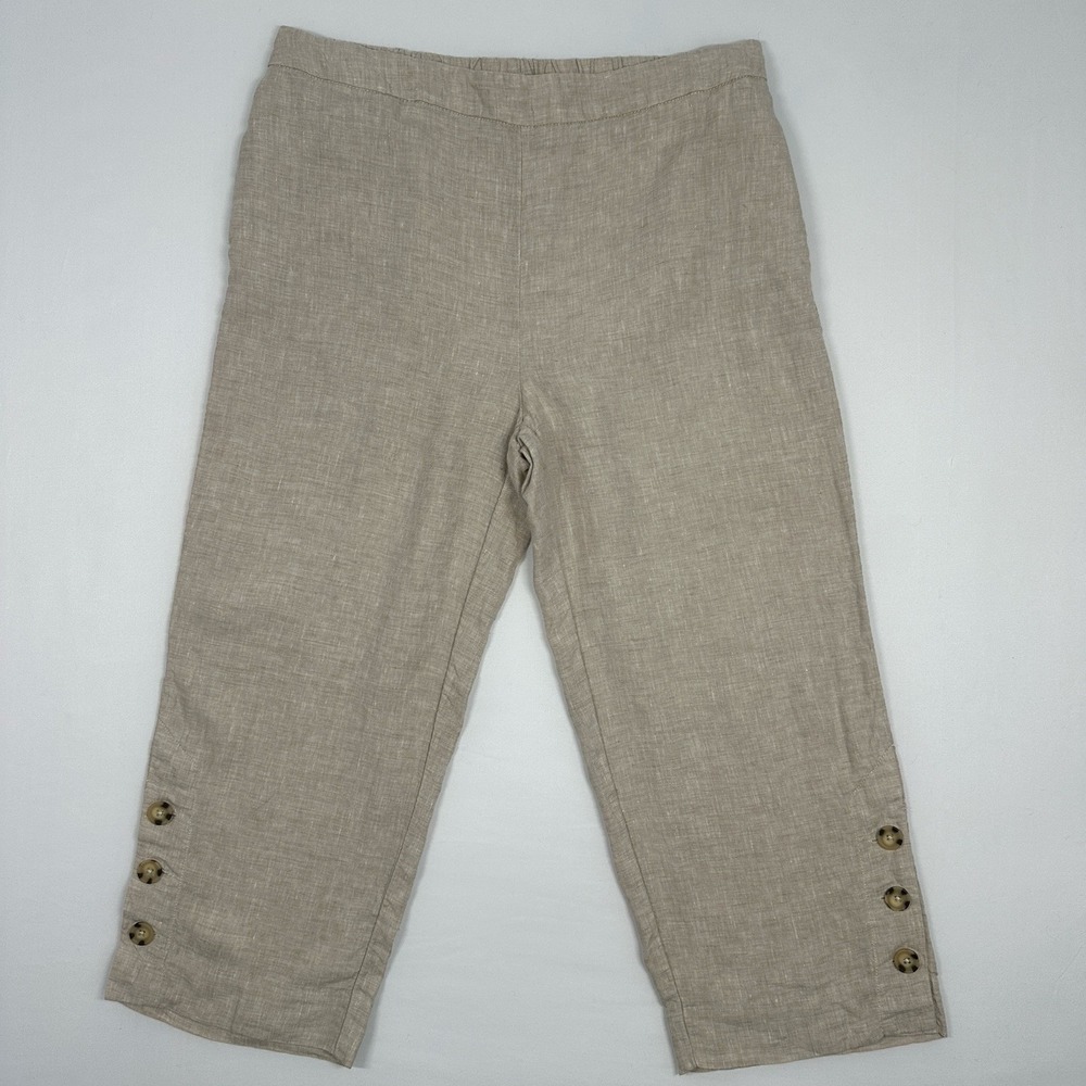 Women's Chico's Sz:  2 = 12 Beige Linen Cropped Casual Pants Boho Indie Vacation
